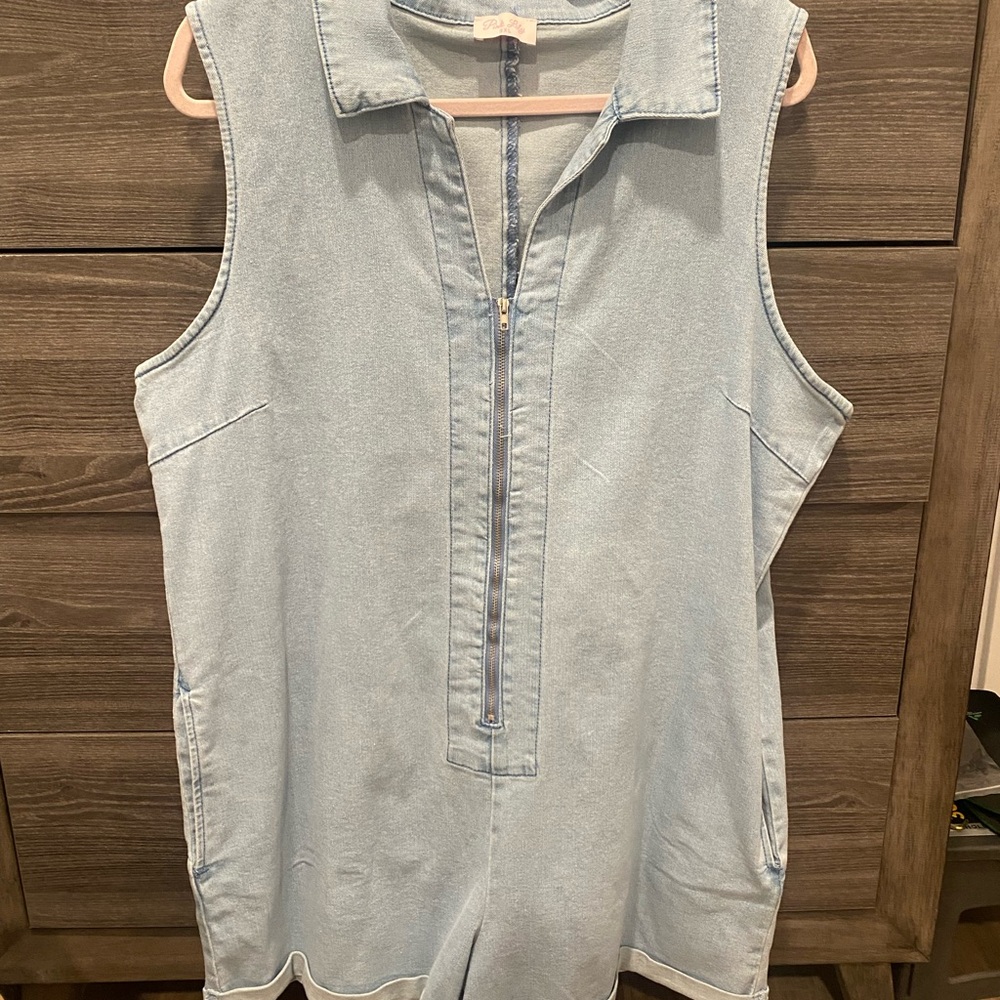 Pink Lily Light Blue Denim Romper